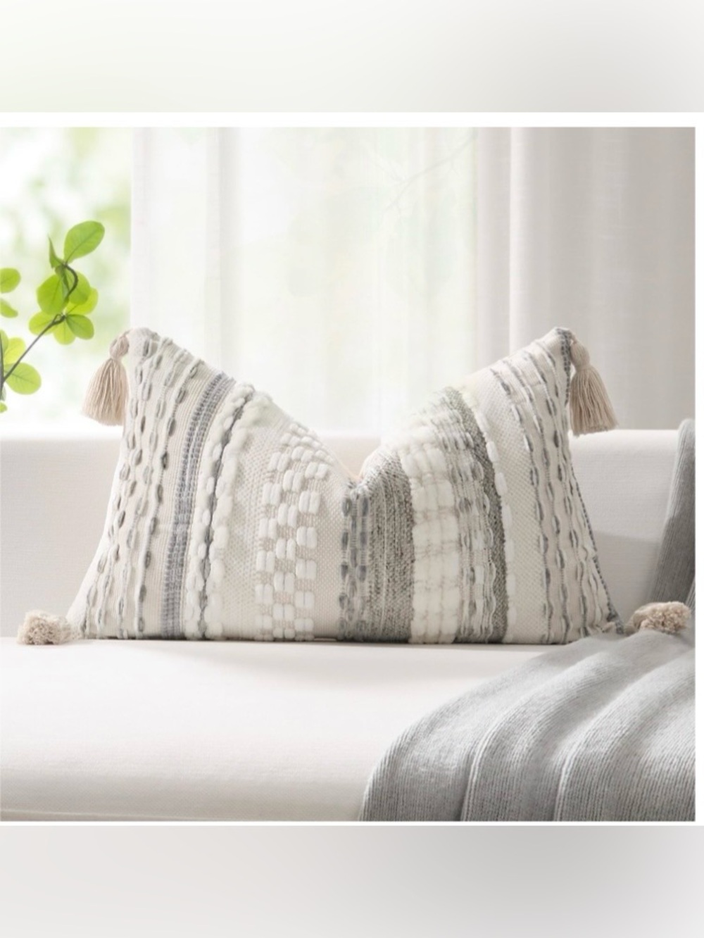 Striped Boho LUMBAR Pillow Cover 14x20” 100% Cotton (1-count) Gray
